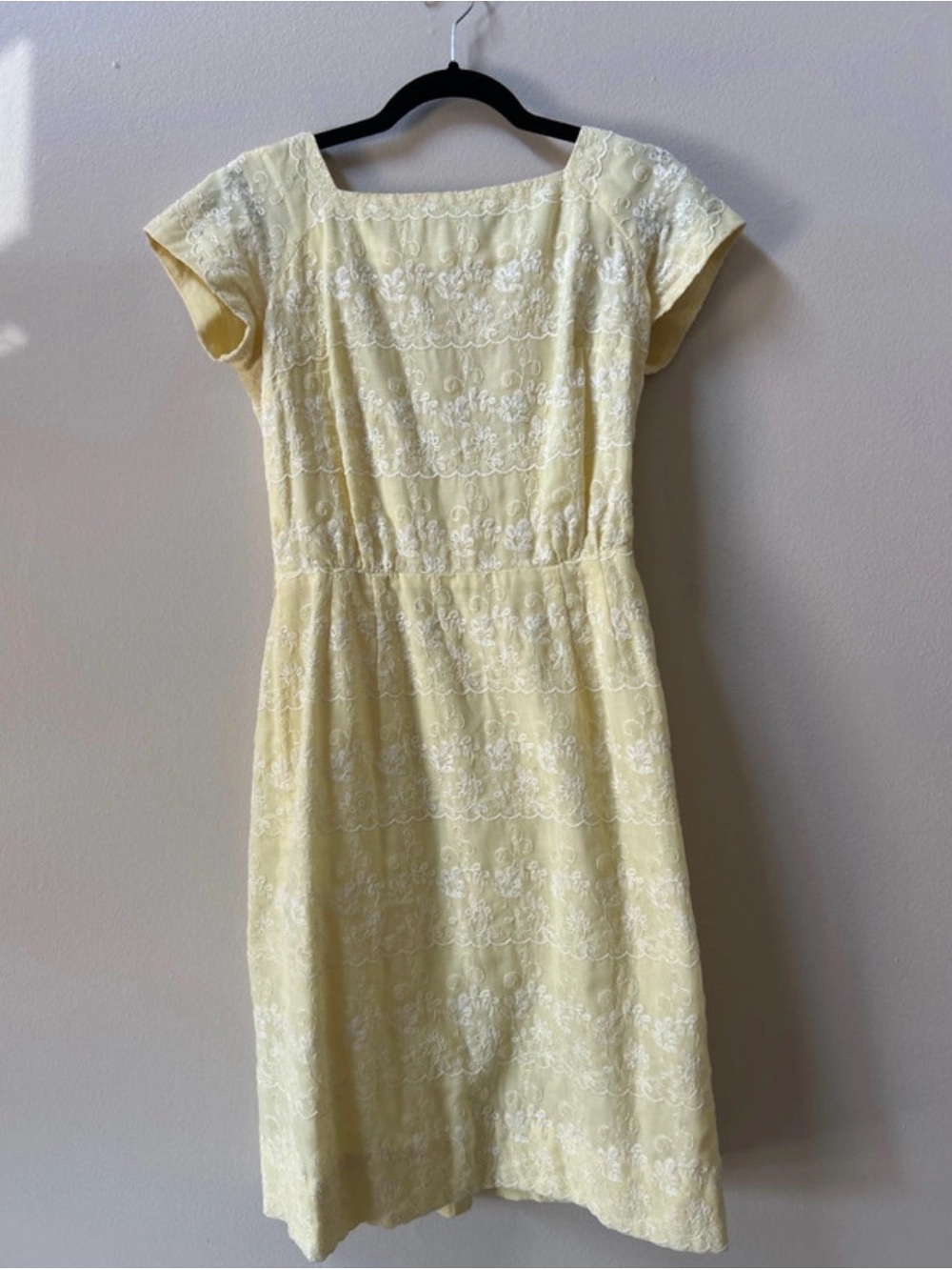 Women's Vintage Lace Overlay Yellow Dress